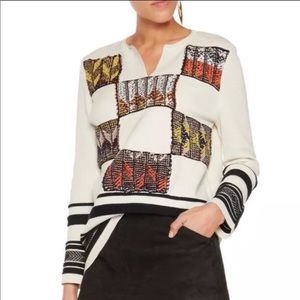 Tory Burch Cream and Black Tunic with Multicolor Pattern